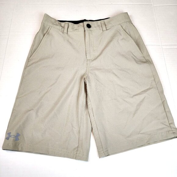 Under Armour boy sz 14 khaki performance shorts golf activewear preppy - Picture 1 of 9